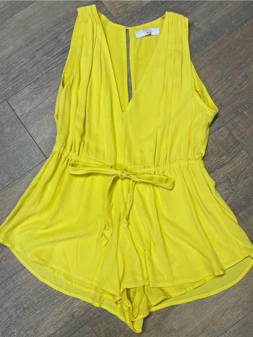 Indah Sunny Yellow Playsuit Sleeveless Tie-Waist Romper Vacation Resort Wear